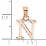 14k Rose Gold Block Letter N Pendant Charm, Polished Capital Initial Monogram Jewelry