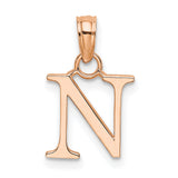 14k Rose Gold Block Letter N Pendant Charm, Polished Capital Initial Monogram Jewelry