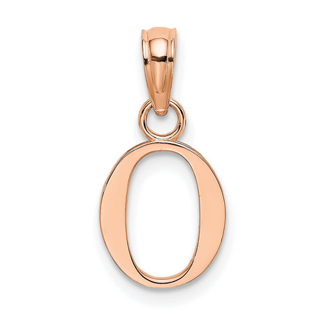 14k Rose Gold Letter O Pendant Charm with Polished Open Block Design for Women