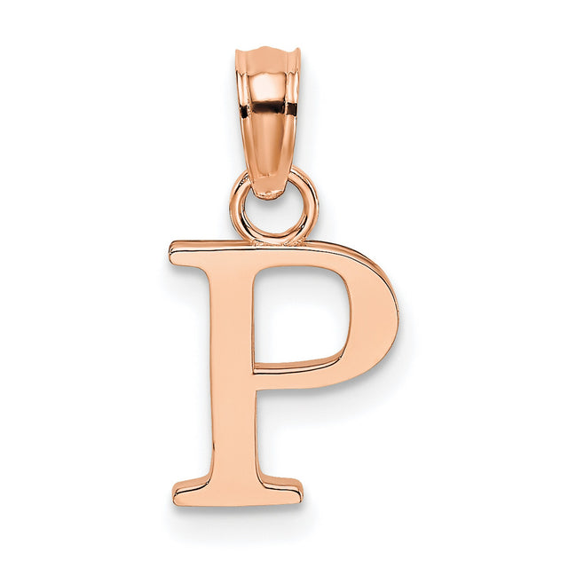 14k Rose Gold Letter P Pendant Charm, Polished Initial Jewelry, Modern Alphabet Design