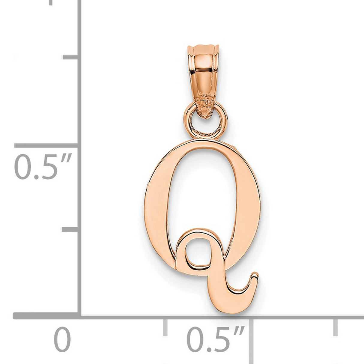 14k Rose Gold Script Initial Q Pendant, Polished Open Cursive Letter Charm for Women