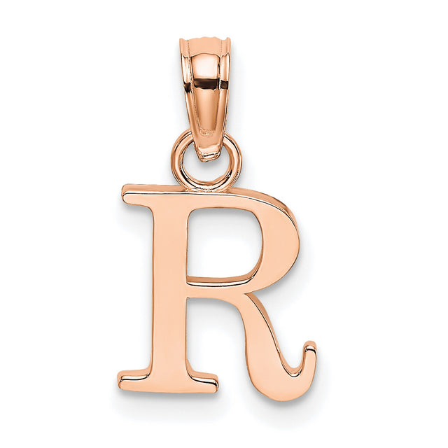 14k Rose Gold Letter R Pendant Charm, Polished Monogram with Classic Serif Font