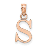 14k Rose Gold Letter S Pendant Charm, Modern Block Initial with Polished Finish