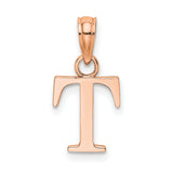 14k Rose Gold Letter T Pendant Charm, Polished Initial Monogram Jewelry for Women