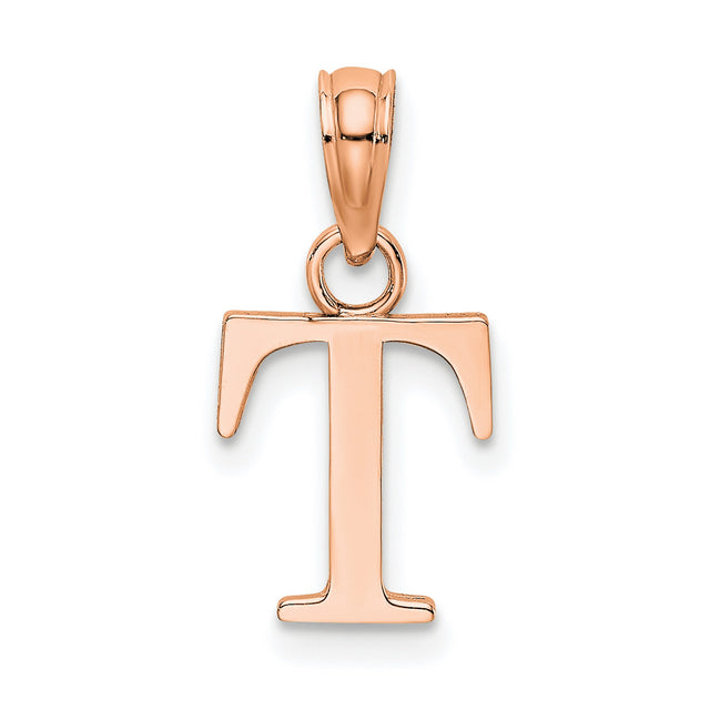 14k Rose Gold Letter T Pendant Charm, Polished Initial Monogram Jewelry for Women