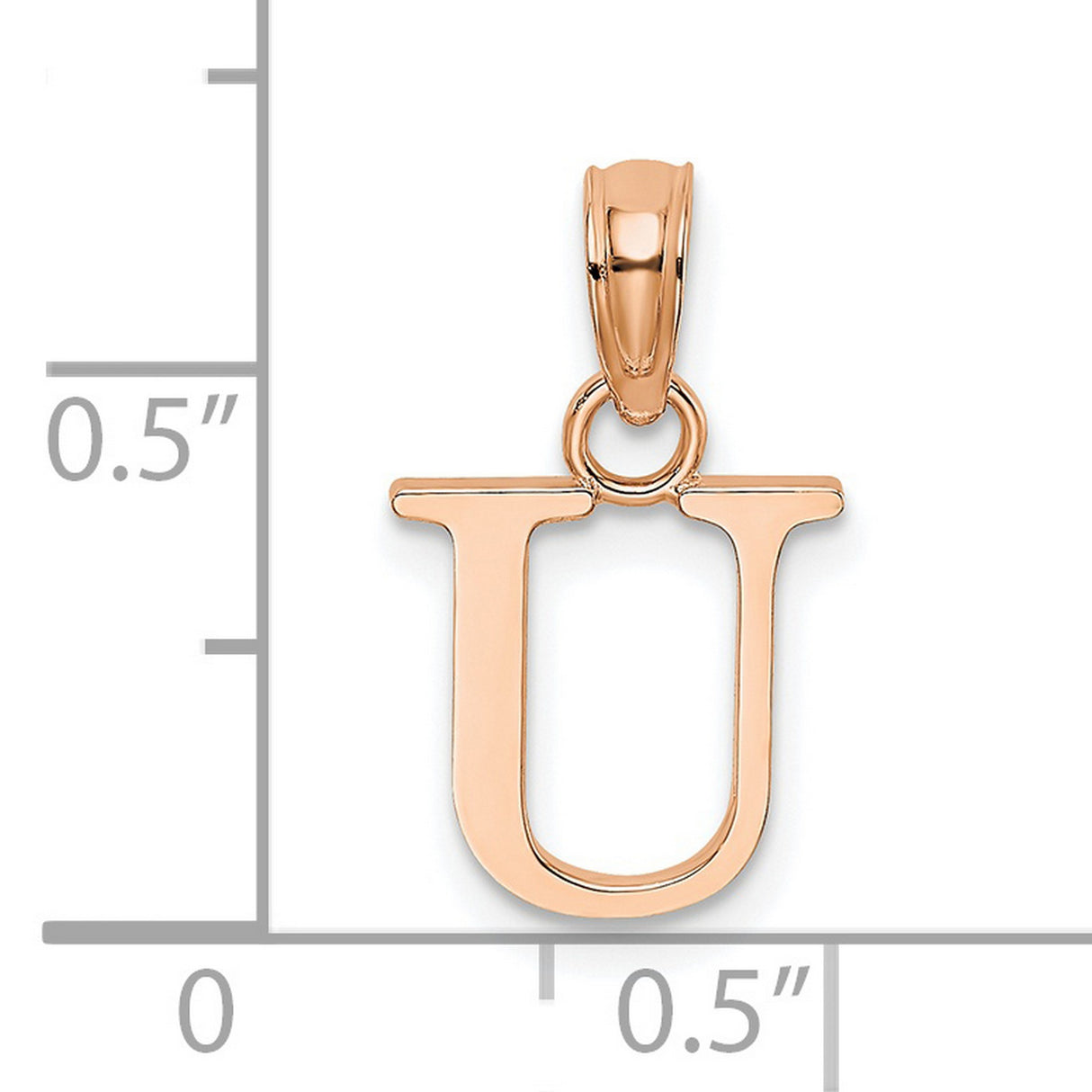 14k Rose Gold Letter U Pendant, Polished Initial Charm, Block Design