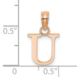 14k Rose Gold Letter U Pendant, Polished Initial Charm, Block Design