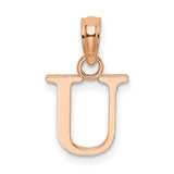 14k Rose Gold Letter U Pendant, Polished Initial Charm, Block Design