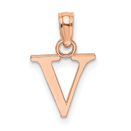 14k Rose Gold Pendant Charm with Polished Block Letter V, Minimalist Initial Jewelry