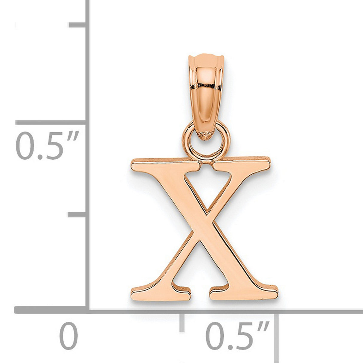 14k Rose Gold Alphabet Pendant with Polished Serif Letter X Design, Personalized Charm for Women