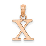 14k Rose Gold Alphabet Pendant with Polished Serif Letter X Design, Personalized Charm for Women