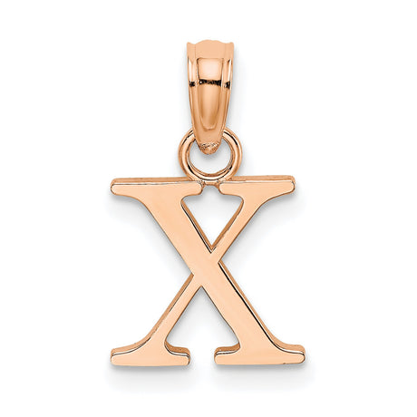 14k Rose Gold Alphabet Pendant with Polished Serif Letter X Design, Personalized Charm for Women