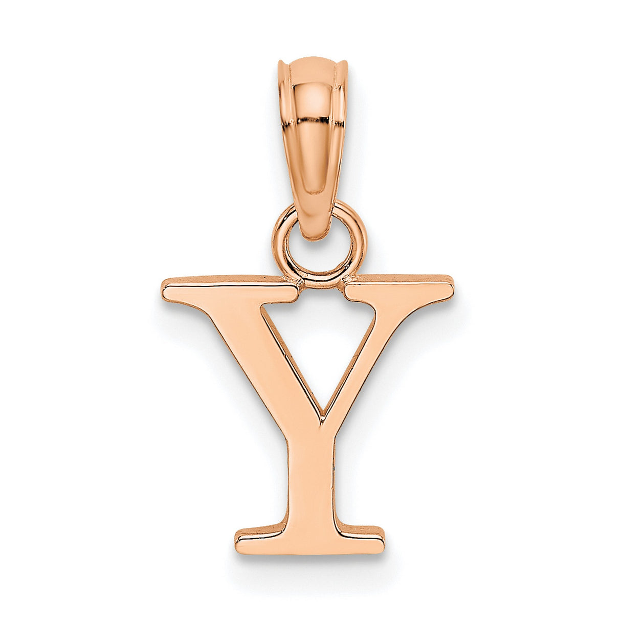 14k Rose Gold Initial Y Pendant, Polished Block Letter Charm for Women