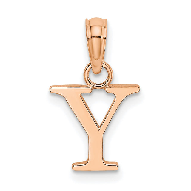 14k Rose Gold Initial Y Pendant, Polished Block Letter Charm for Women