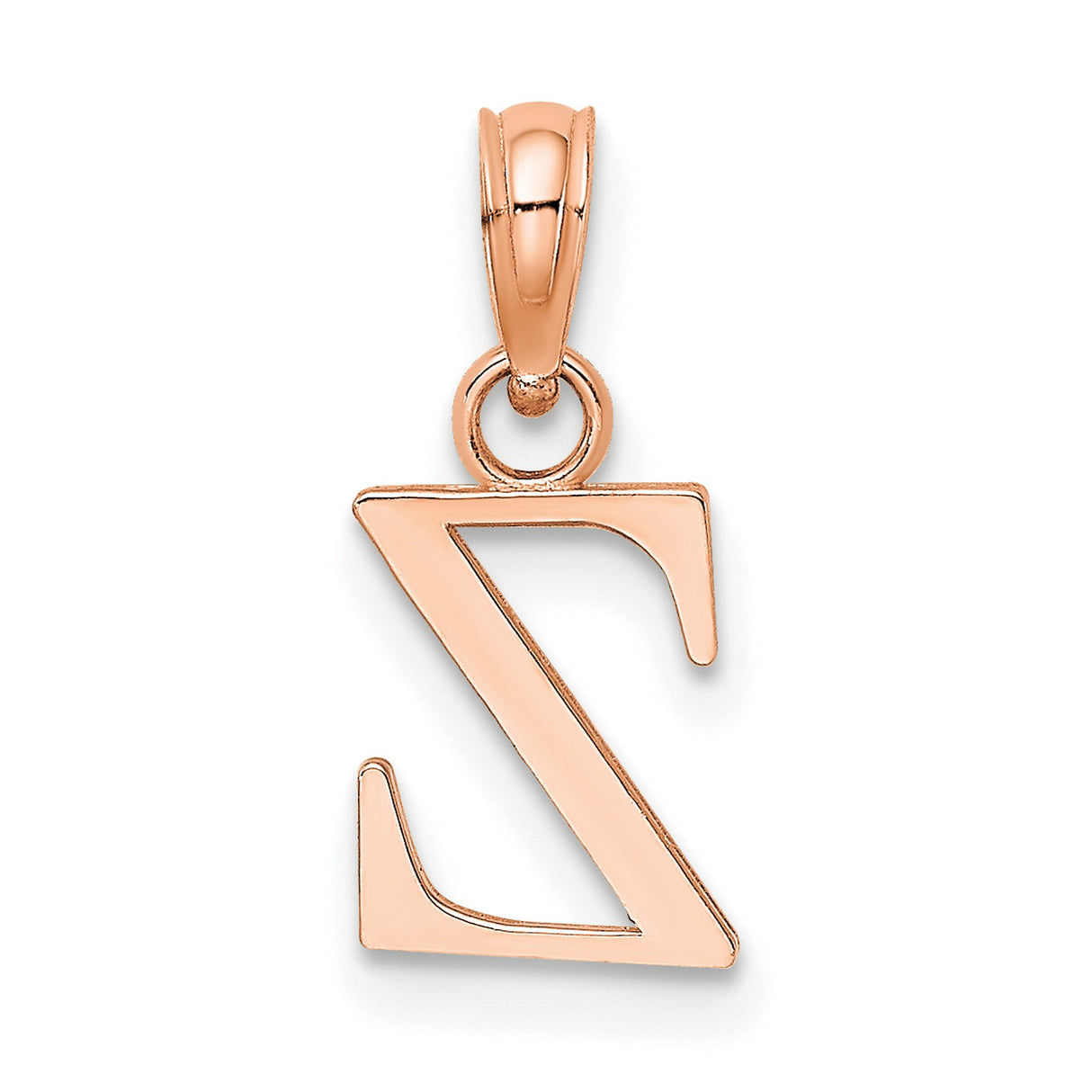 14k Rose Gold Initial Z Pendant, Polished Block Letter Charm, Dainty Monogram Jewelry
