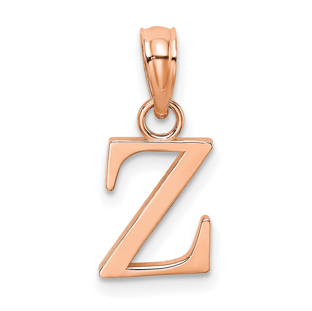 14k Rose Gold Initial Z Pendant, Polished Block Letter Charm, Dainty Monogram Jewelry