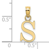 14k Yellow Gold Initial Pendant, Letter S Charm in Classic Font for Women