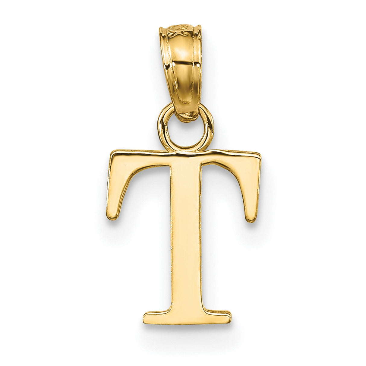 14k Yellow Gold Initial T Pendant, Polished Block Letter Charm, Unisex Monogram Jewelry