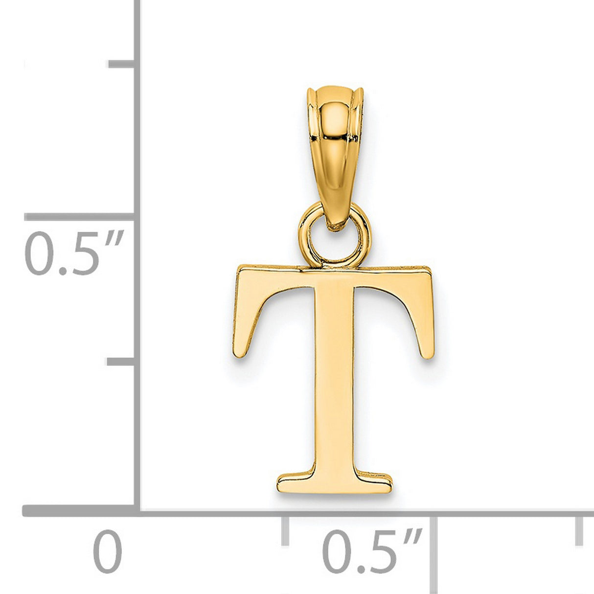14k Yellow Gold Initial T Pendant, Polished Block Letter Charm, Unisex Monogram Jewelry