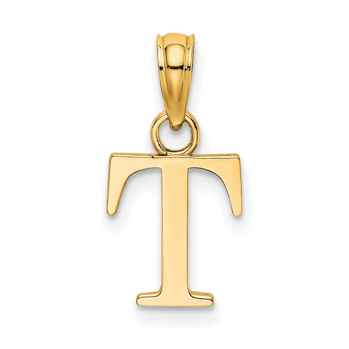 14k Yellow Gold Initial T Pendant, Polished Block Letter Charm, Unisex Monogram Jewelry