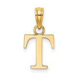 14k Yellow Gold Initial T Pendant, Polished Block Letter Charm, Unisex Monogram Jewelry