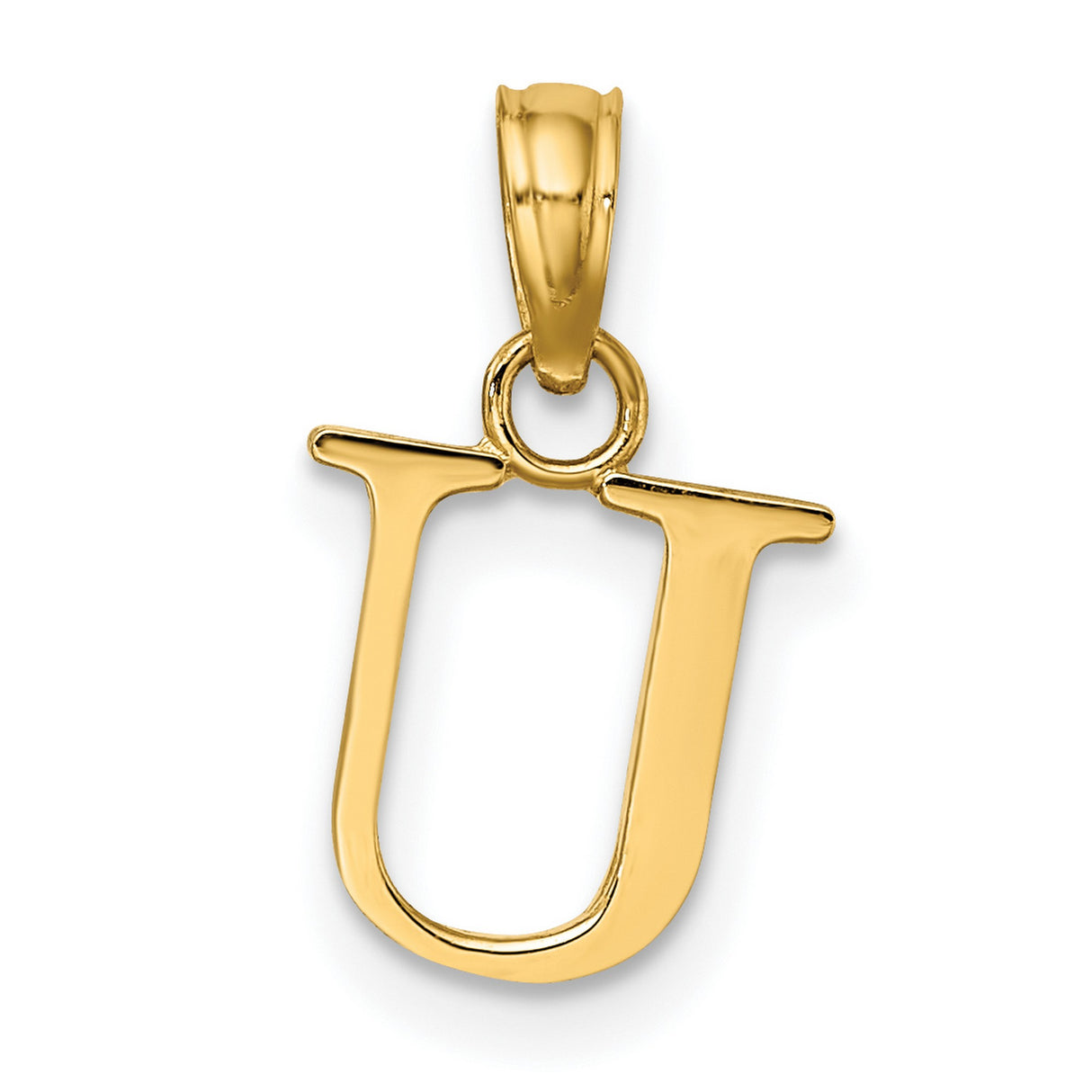 Polished Block Letter U Initial Charm Pendant in Real 14k Yellow Gold