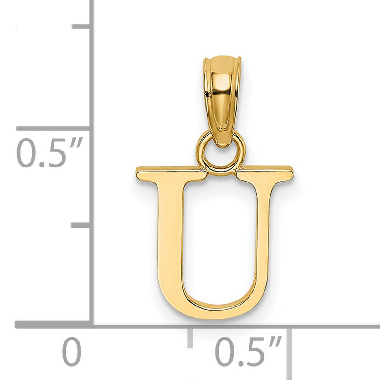 Polished Block Letter U Initial Charm Pendant in Real 14k Yellow Gold