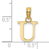 Polished Block Letter U Initial Charm Pendant in Real 14k Yellow Gold