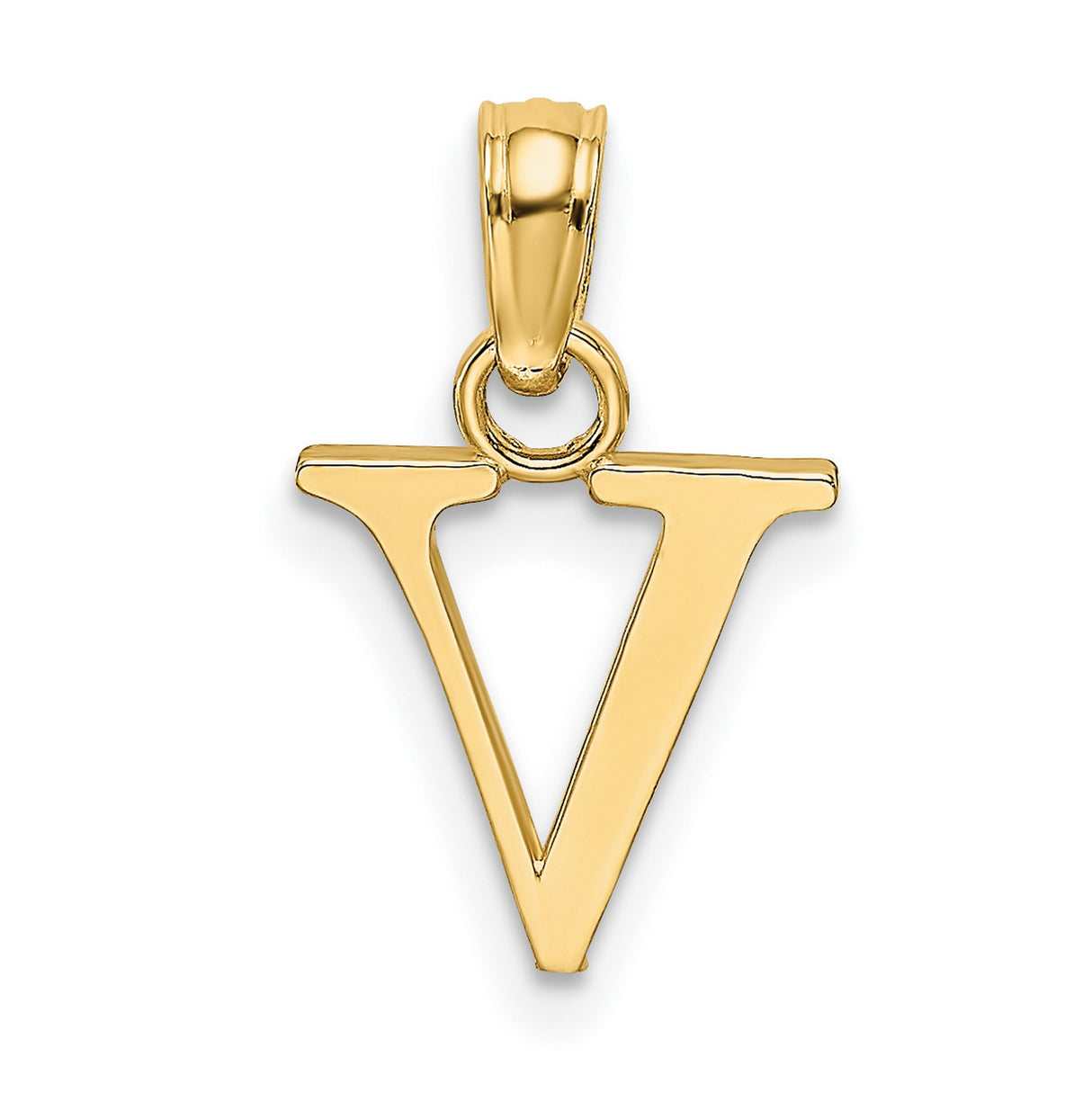 14k Yellow Gold Letter V Pendant Charm, Polished Serif Uppercase Initial for Women or Unisex Use