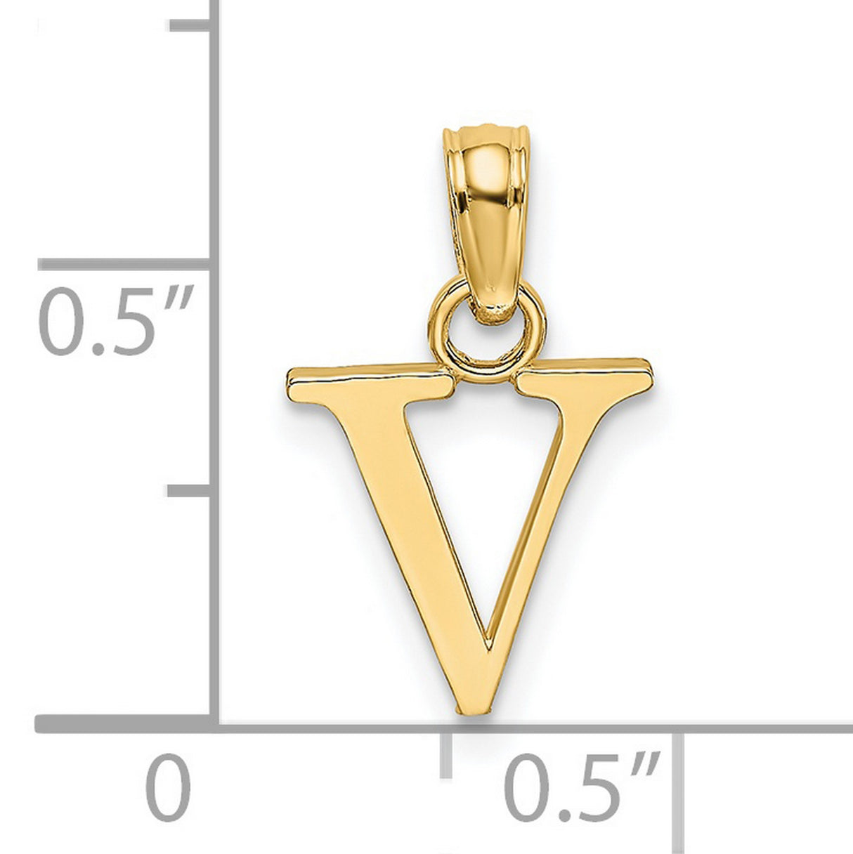 14k Yellow Gold Letter V Pendant Charm, Polished Serif Uppercase Initial for Women or Unisex Use