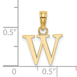 14k Yellow Gold Letter W Initial Pendant Charm, Polished Block Alphabet Style, Unisex or Womens Jewelry