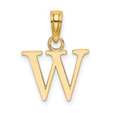 14k Yellow Gold Letter W Initial Pendant Charm, Polished Block Alphabet Style, Unisex or Womens Jewelry