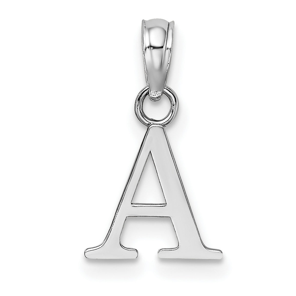 14k White Gold Letter A Pendant, Polished Alphabet Charm, Dainty Monogram Jewelry for Women