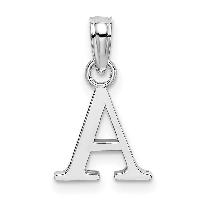 14k White Gold Letter A Pendant, Polished Alphabet Charm, Dainty Monogram Jewelry for Women