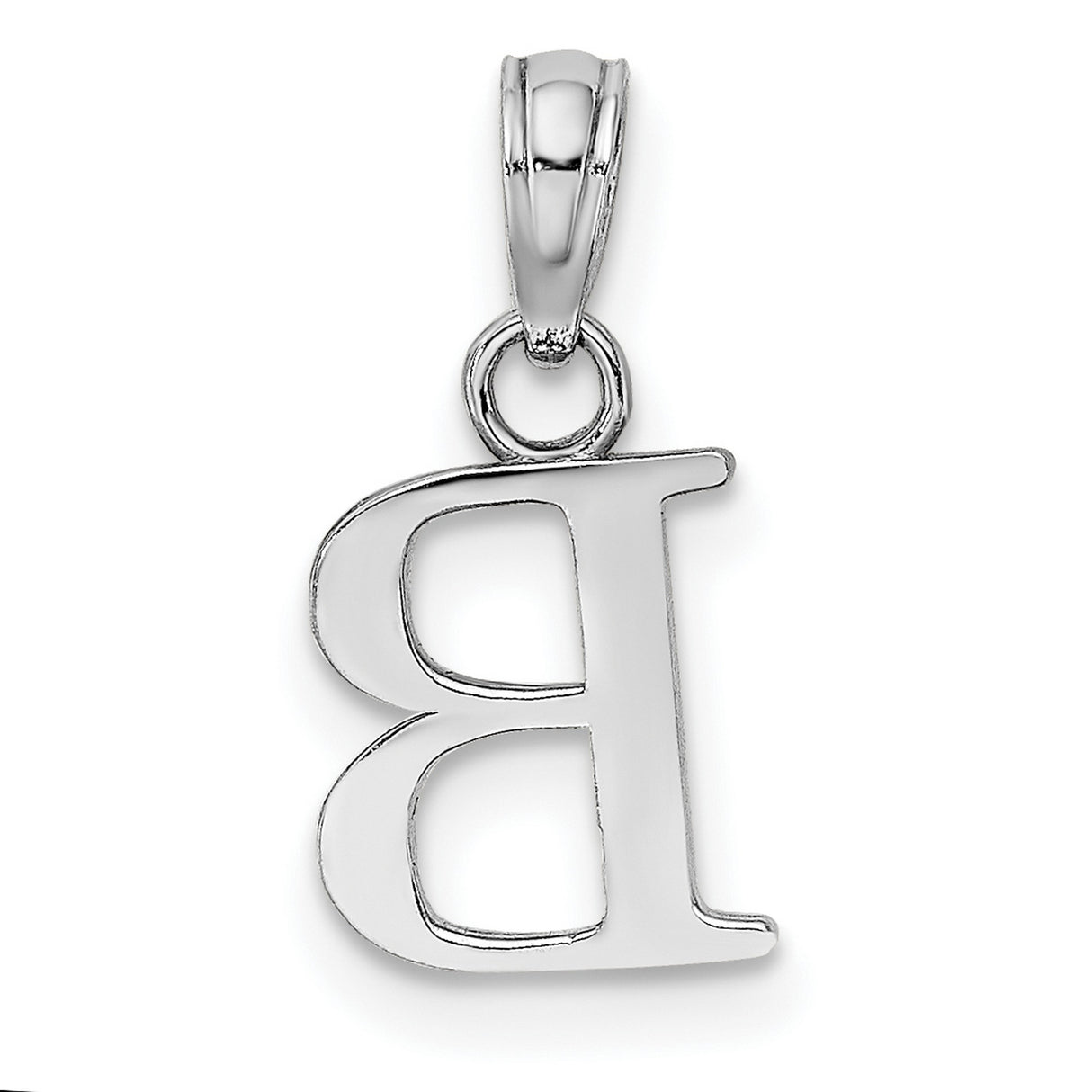 14k White Gold Letter B Pendant Charm, Polished Block Initial Design for Women