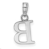 14k White Gold Letter B Pendant Charm, Polished Block Initial Design for Women
