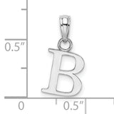 14k White Gold Letter B Pendant Charm, Polished Block Initial Design for Women