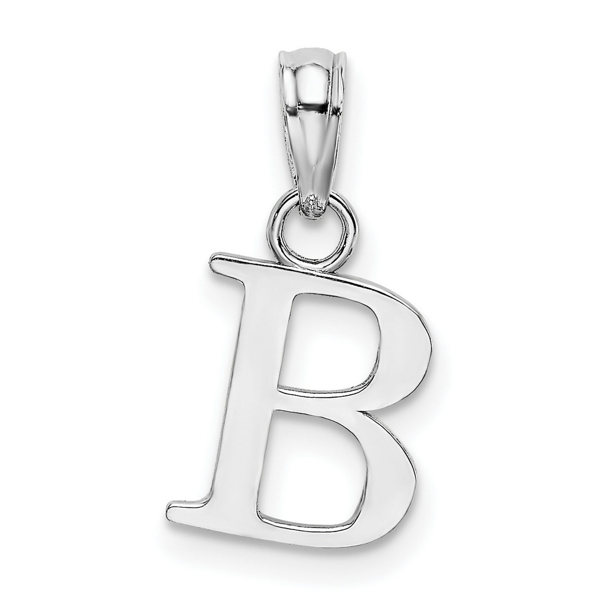 14k White Gold Letter B Pendant Charm, Polished Block Initial Design for Women