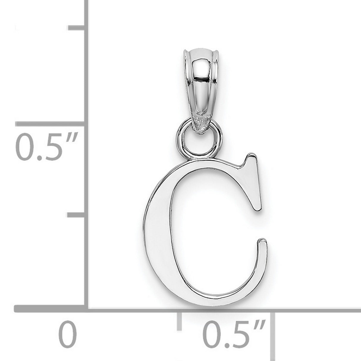 14k White Gold Letter C Pendant, Polished Serif Monogram Charm for Women
