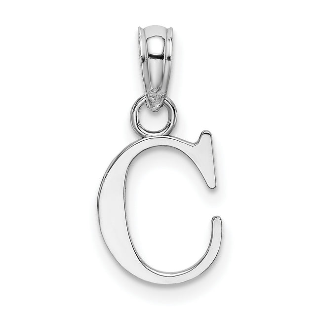 14k White Gold Letter C Pendant, Polished Serif Monogram Charm for Women
