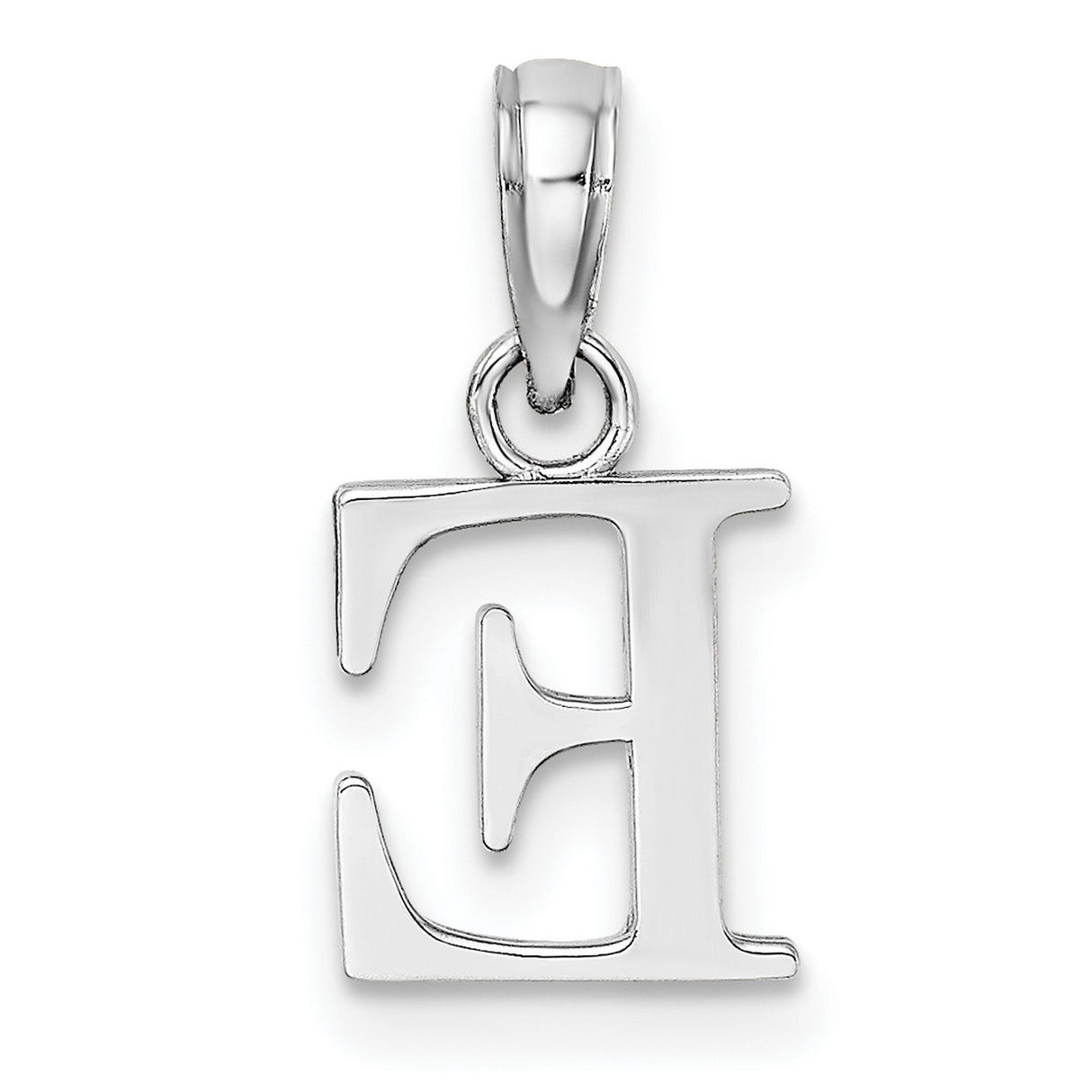 14k White Gold Initial E Pendant Charm, Polished Block Letter Design, Unisex Jewelry