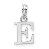 14k White Gold Initial E Pendant Charm, Polished Block Letter Design, Unisex Jewelry
