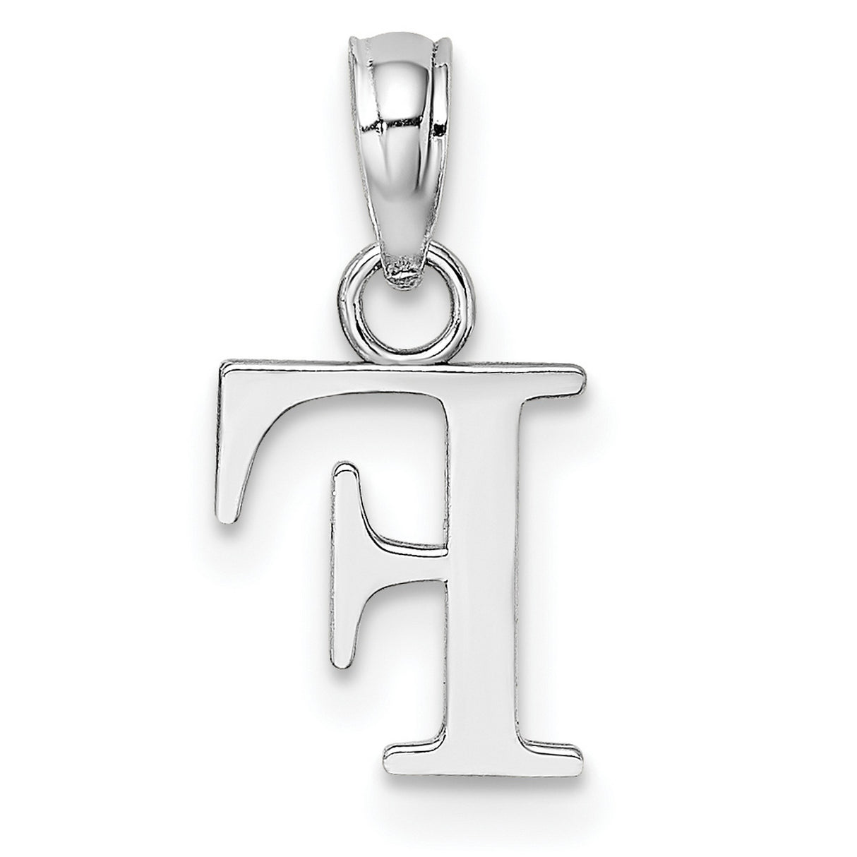 14k White Gold Initial F Pendant, Polished Block Letter Charm for Necklace or Bracelet