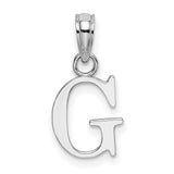 14k White Gold Letter G Pendant, Polished Uppercase Block Initial Charm