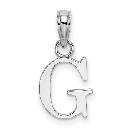 14k White Gold Letter G Pendant, Polished Uppercase Block Initial Charm