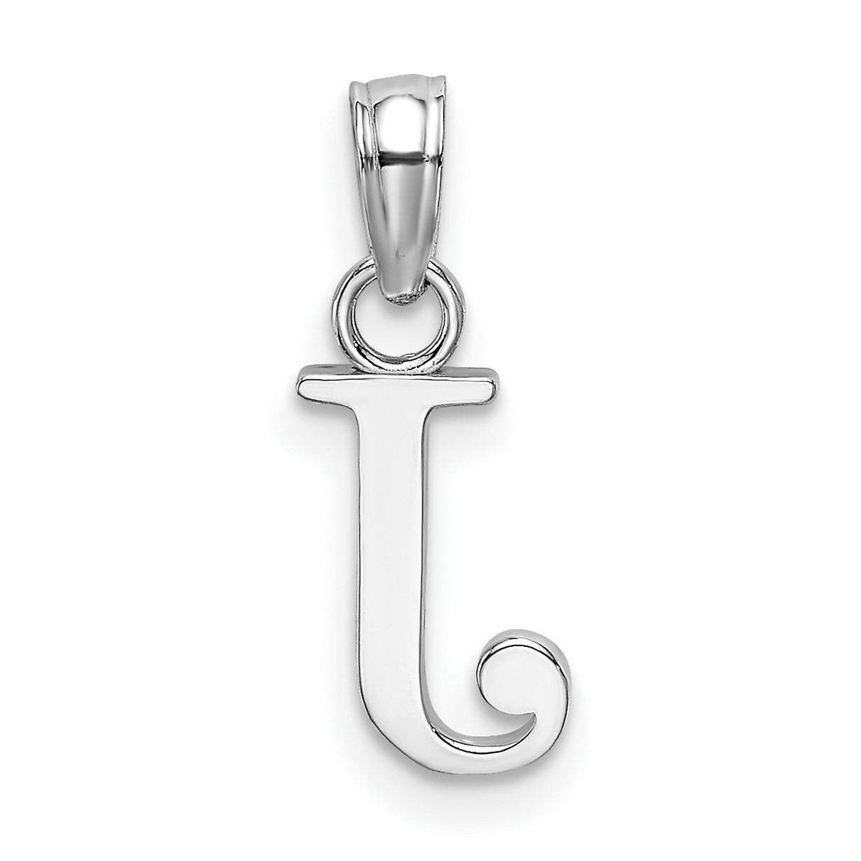 14k White Gold Initial Pendant, Polished Letter J Charm with Decorative Serif Curl