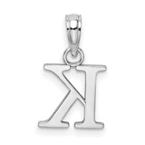 14k White Gold Letter K Pendant Charm, Polished Block Initial, Dainty Monogram Jewelry for Women