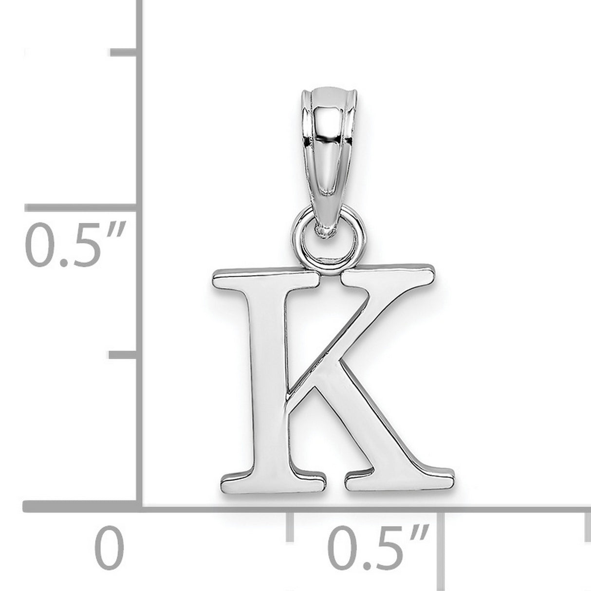 14k White Gold Letter K Pendant Charm, Polished Block Initial, Dainty Monogram Jewelry for Women