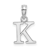 14k White Gold Letter K Pendant Charm, Polished Block Initial, Dainty Monogram Jewelry for Women