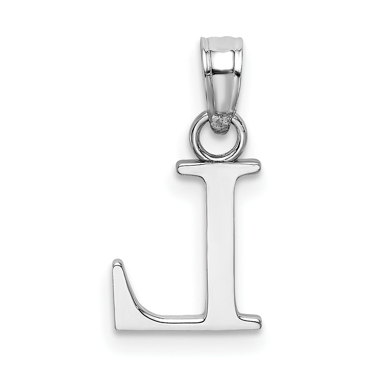 14k White Gold Letter L Pendant, Polished Block Initial Charm for Women